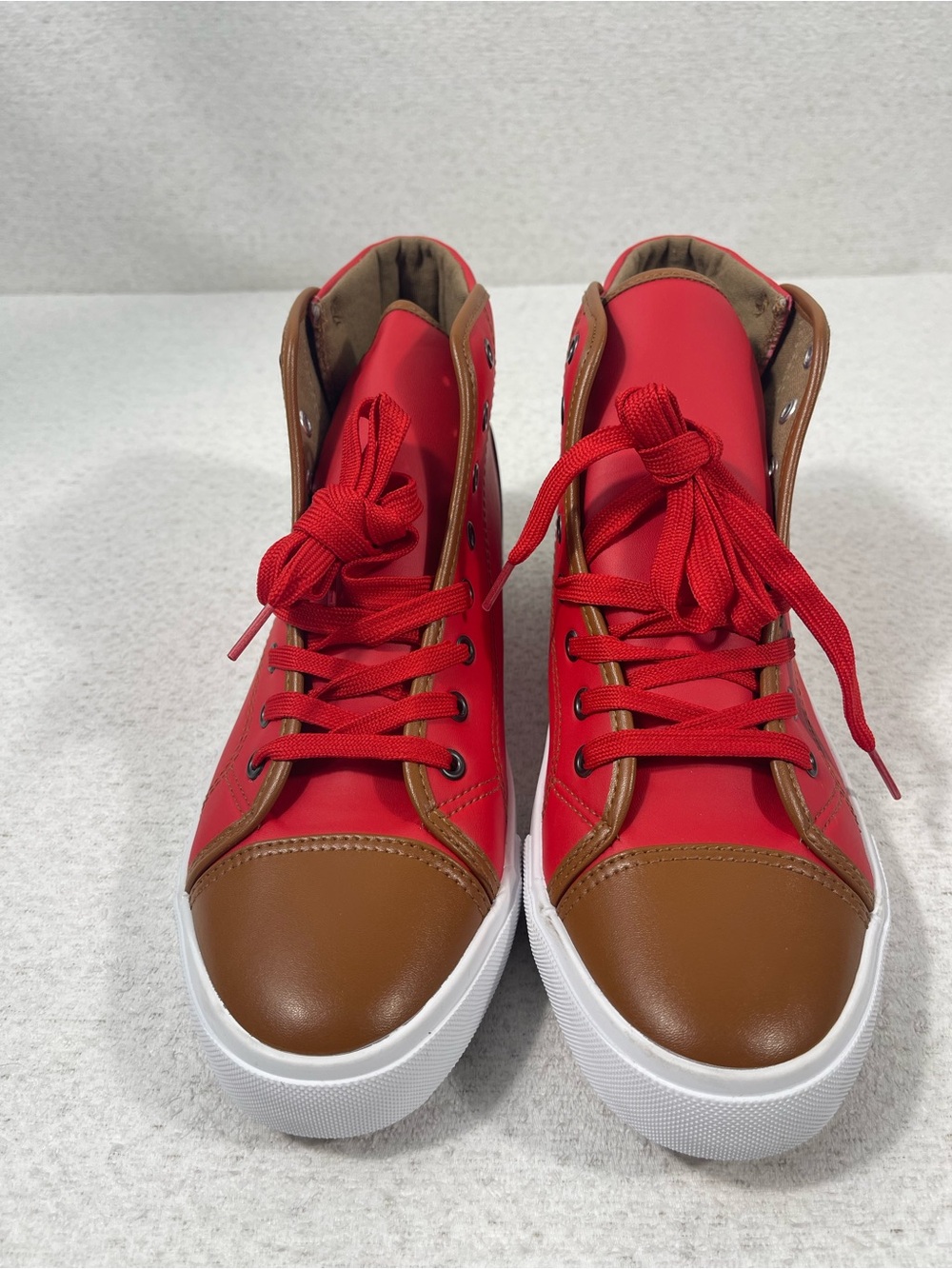 Yageyan Men's High Top Sneakers Red Brown PU Leather Lightweight, Sz12, SKU#0520